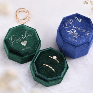 Personalized Velvet Ring Box, Wedding Gift, Triple Slot Wedding Ring Box, Anniversary Gift, Engagement Ring Box, Proposal Ring Bearer