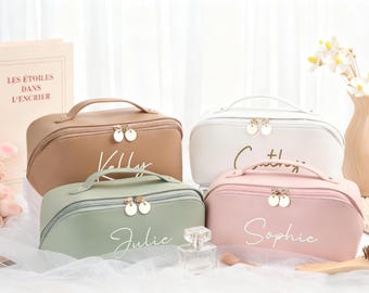 Personalized Leather Embroidered Makeup Bag, Custom Cosmetic Bag
