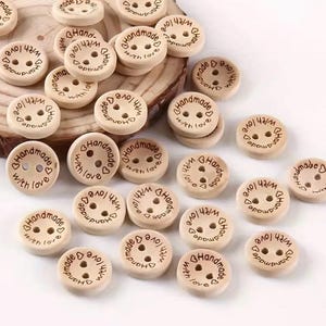 Handmade With Love Wooden Buttons – 15mm | 10 pcs | 2-Hole Craft Buttons for Sewing, Knitting & DIY Projects