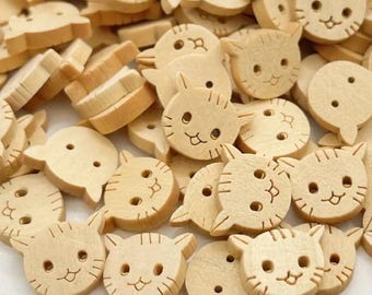 Wooden Cat Buttons – 13mm | 10 pcs | 2-Hole Craft Buttons for Sewing, Knitting & DIY Projects