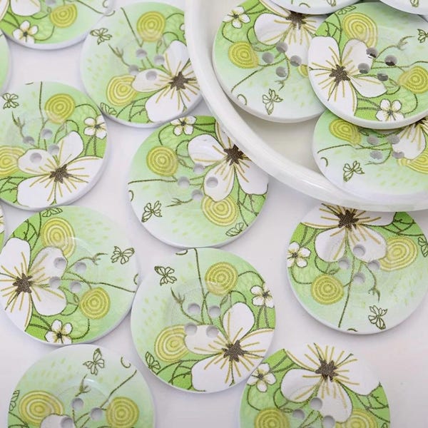 Blommiga träknappar, rustika DIY-pysseltillbehör (10 st)