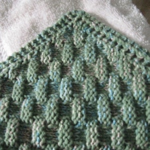 Knit Washcloth Pattern..Basket Weave on Diagonal with Eyelet Border image 2