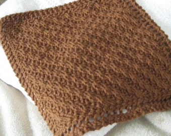 Knit Washcloth Pattern..Cable Weave on Diagonal with Eyelet Border