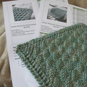 Knit Washcloth Pattern..Basket Weave on Diagonal with Eyelet Border image 4