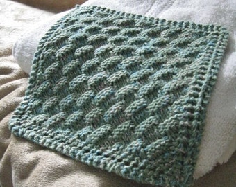 Knit Washcloth Pattern..Basket Weave on Diagonal with Eyelet Border