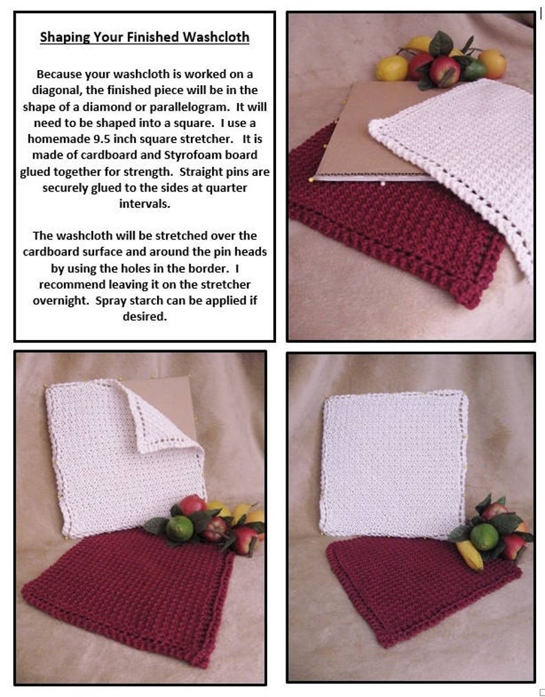 Knit Washcloth Pattern..Basket Weave on Diagonal with Eyelet Etsy