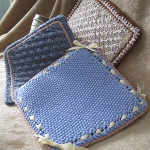 Knit Washcloth Pattern..Basket Weave on Diagonal with Eyelet Border image 5