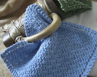 Knit Washcloth Pattern..Simple Weave on Diagonal With Eyelet Border