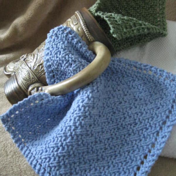 Knit Washcloth Pattern..Simple Weave on Diagonal With Eyelet Border