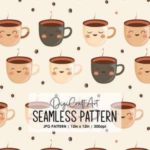 Niedliche Kaffee Musterdesign-Datei-Wiederholungs-Druck für Stoff Sublimation Digitale Papier Handwerk Oberflächendesign Tapete Hintergrund Barista Dekor