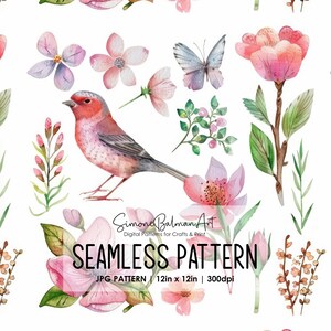 Wild Birds Seamless Pattern-Datei-Wiederholungsdruck für Stoff Sublimation Digitales Papier Handwerk Design Tapete Hintergrund Aquarell Dekor Kunst
