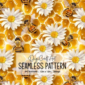 Bienen und Gänseblümchen Musterdesign Datei-Wiederholungsdruck für Stoff Sublimation Digitales Papier Handwerk Oberflächendesign Tapete Hintergrund Dekor Kunst