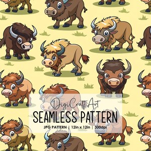 Niedliche Amerikanische Bison Muster-Datei-Wiederholungs-Druck für Stoff Sublimation Digitale Papier Handwerk Oberflächendesign Tapete Hintergrund Dekor