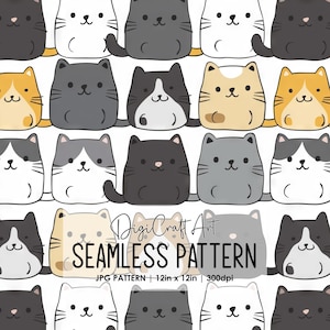 Cartoon Katzen Nahtlose Muster Datei Wiederholungsdruck für Stoff Sublimation Digitale Papier Handwerk Design Hintergrundbild Hintergrund Kinderzimmer Dekor Kunst