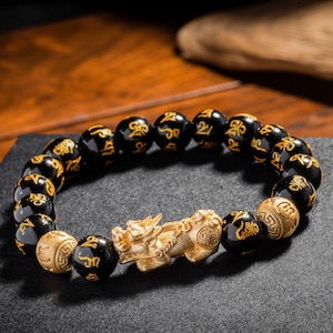 Black Obsidian Pixiu Bracelet for Wealth and Protection  Feng Shui Good Luck Charm for Men and Women  Abundance and Success Energy