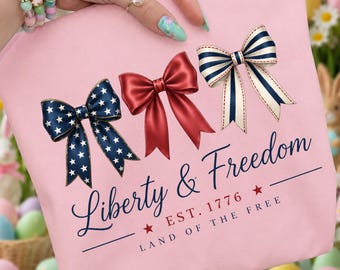 Liberty & Freedom PNG shirt | Patriotic Coquette Bow Sublimation Design | 4th of July Shirt PNG | Retro America 1776 Digital Download