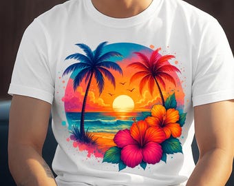 Summer Png, Beach Png, Palm Trees Png, Hibiscus Flowers Png, Beach Sunset Png, Sublimation Design, T-Shirt Design, Sweatshirt Png