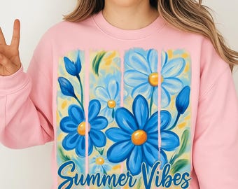 Summer Vibes PNG | Floral Watercolor Sublimation Design | Trendy Summer Shirt Clipart | Digital Download | Beach Aesthetic