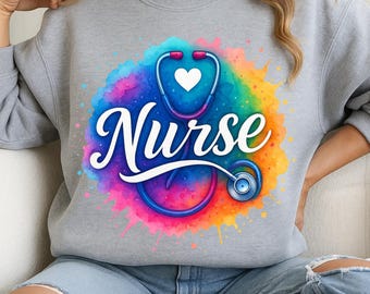 Acuarela de enfermera PNG, Diseño de enfermera PNG, Diseño de camiseta de enfermera, Enfermera PNG, Enfermera neón PNG, Descarga digital, Uso comercial