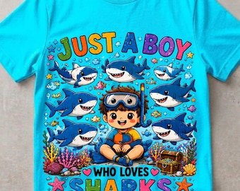 Een jongen die dol is op haaien PNG, schattig haaienjongen sublimatieontwerp, haaienshirt voor kinderen PNG, oceaandier PNG, digitale download