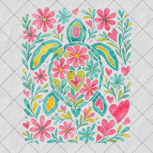 Sea Turtle PNG, Nautical Sublimation Designs, Fisherman Aesthetic Png, Beach Png, Instant DIGITAL Download, Turtle Png, Boho Floral Turtle
