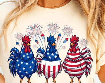 4th of July Rooster PNG | Patriotic Chicken PNG | American Flag Sublimation | Red White Blue Farm Animal Shirt Design | Digital Download