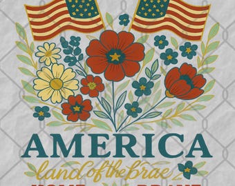 Floral America Land of the PNG gratuit | Design de Chemise USA du 4 juillet | Memorial Day PNG | Sublimation du jour de l'indépendance | PNG patriotique