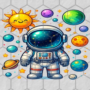 Astronauta Png, Diseño De Sublimación, Dibujos Animados Del Espacio Png, Planetas Coloridos Png, Diseño De Camiseta, Sudadera Png, Descarga Digital Png, DTF