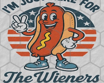 Divertido 4 de julio, solo por las salchichas (PNG), divertido perrito caliente estadounidense (PNG), diseño de camiseta del Día de la Independencia, salchichas patrióticas americanas retro (PNG)