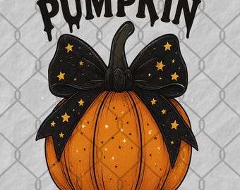 Pumpkin PNG, Fall Sublimation Design, Coquette Halloween Stars Bow PNG, Autumn PNG, Spooky Mama , Cute Fall Clipart & Printing