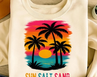 Sun Salt Sand PNG, Summer Vibes PNG, Beach Vibes Png | Tropical Shirt PNG, Retro Summer Sublimation Design, Digital Download