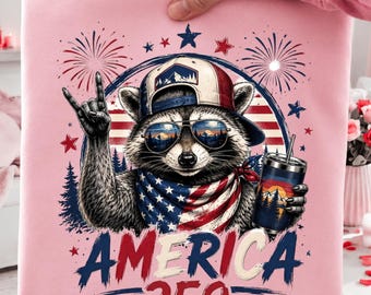 America 250 shirt PNG, Funny 4th of July Raccoon PNG, Red White and Feral 1776-2026, USA 250th Anniversary Clipart, Patriotic Raccoon Design