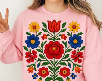 Mexican Flowers Faux Embroidery PNG | Floral Sublimation T-Shirt Design | Boho Clipart | Digital Download | Printable Transfer