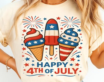 Buon 4 luglio PNG / Ghiacciolo patriottico PNG / Sublimazione gelato rosso bianco blu / Design per maglietta del Giorno dell'Indipendenza USA / Download digitale