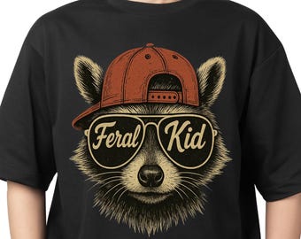 野生児 PNG | 面白いアライグマの男の子の昇華デザイン | クールな野生児のクリップアート | Tシャツ、マグカップ、クラフト用のデジタルダウンロード