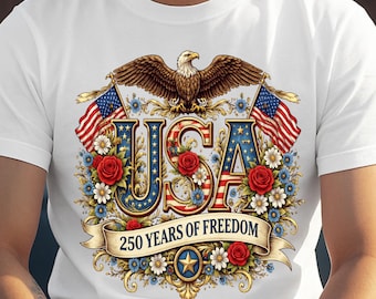 USA 250 Jahre PNG, Patriotischer Adler Design, 4. Juli Vintage Floral amerikanische Flagge, Unabhängigkeitstag Sublimation, Instant Download