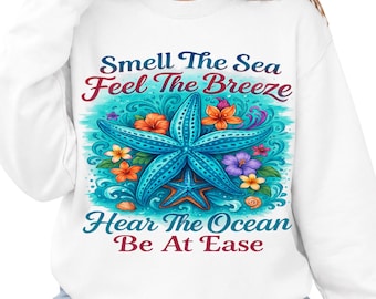 Immagine PNG di una spiaggia con stelle marine, design estivo costiero per magliette, PNG per amanti dell'oceano, sublimazione floreale tropicale, download digitale di vita marina