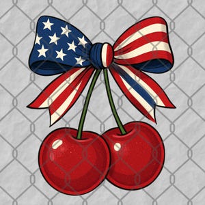 Coquette Cherry Bow PNG | USA Patriotic Red Bow Clipart | Aesthetic Digital Download | Sublimation Design | Cute Kawaii Bow Art