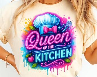 Queen of the Kitchen Watercolor Sublimation Digital Download PNG Chef Design Gift for Someone Who Likes to Cook