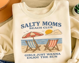 Salty Moms Beach Club PNG, Retro Summer Design (Digital Download)