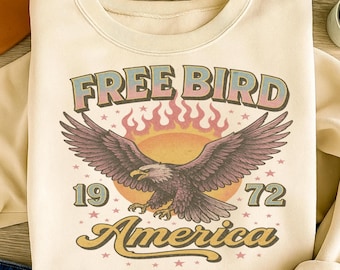 Freebird PNG, Rock and Roll Sublimation, Eagle PNG, Music Sublimation Download, Trendy Flames PNG, T-Shirt Design, Retro Rock Sublimation