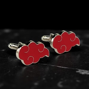 Anime Cufflinks - Red Cloud Ninja Clan Cufflinks – Anime-Inspired Gift for Men, Groomsmen, Wedding, Graduation Gift for Anime Fans