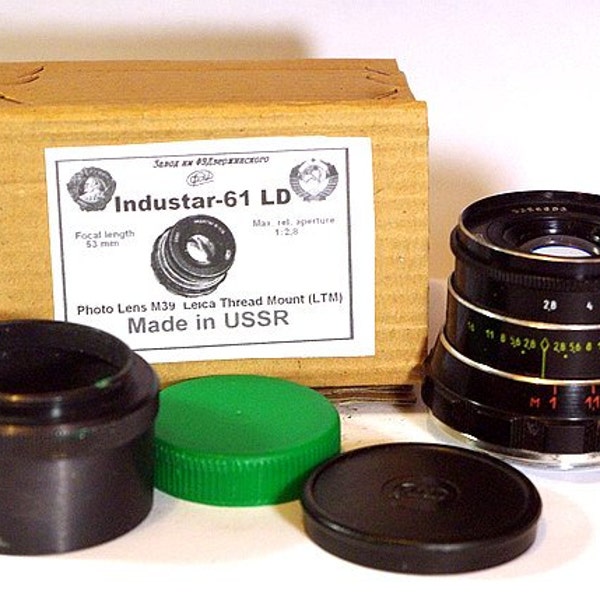 Like New! Fast Sharp Black MC INDUSTAR-61 LTM Lens 2,8/53 For Leica, Zorki + Original Front cap + Macro Ring