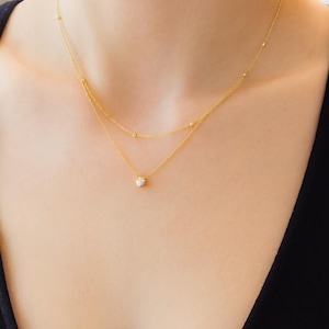 Collier double chaîne doré avec pendentif zircon brillant | Bijou raffiné et intemporel