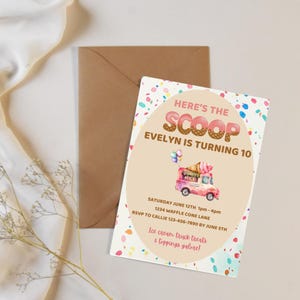 Here&#39;s the Scoop Ice Cream Party Invitation | Printable Editable Template | Summer Birthday | Ice Cream Truck Theme | Digital Download
