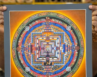 Sacred Kalachakra Mandala Painting | Tibetan Spiritual Wall Art | Hand-Painted Thangka for Meditation Room |