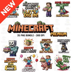 Mine Birthday Shirt PNG Bundle, Creeper Inspired Gamer Shirt Design, Kids Gaming Party Tee, Printable Digital Download Boys PNG, Gift png