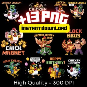 Chicken Gamer PNG Bundle, Funny Game Character PNG, Cute Boy Shirt Design, Gaming Chicken Clipart, Digital Download for Sublimation