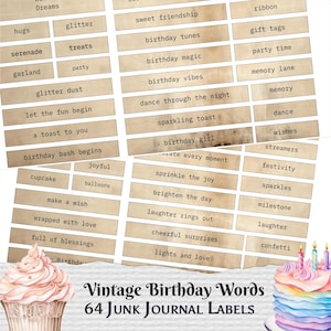 Mots d'anniversaire imprimables, étiquette vintage de journal indésirable, étiquette numérique pour le scrapbooking, Vision Board, artisanat, kit de ferraille éphémère