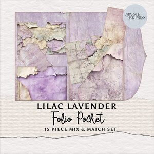 Diario di carta riciclata lilla di base con tasca, etichetta, effimeri scrapbook stampabili, kit semplice per principianti, carta strappata viola vintage shabby